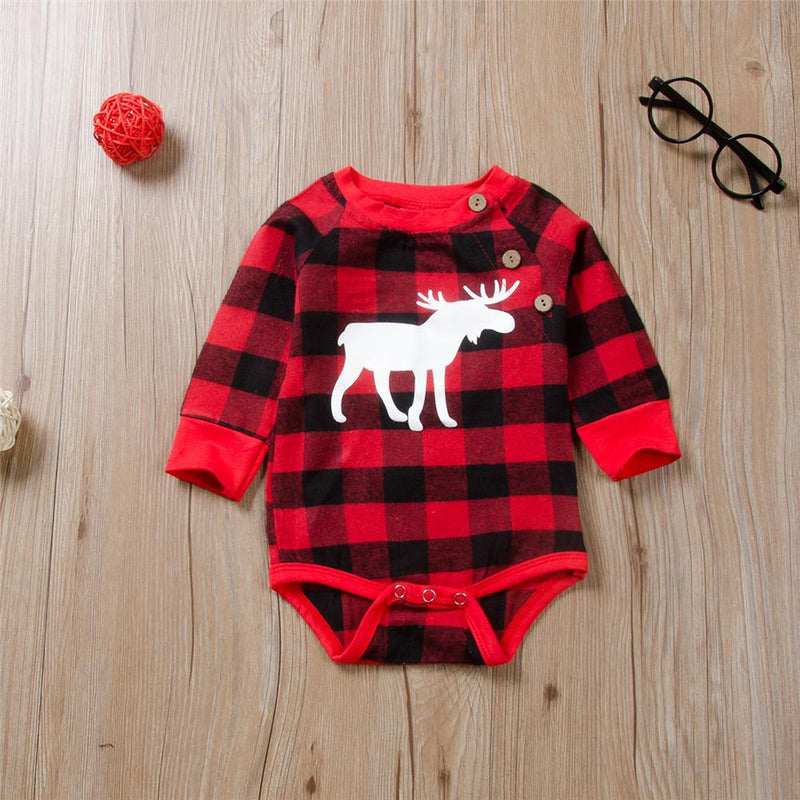 Baby Unisex Plaid Cartoon Long Sleeve Button Romper Wholesale Baby Outfits - PrettyKid
