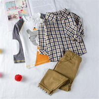 Boys Plaid Cartoon Printed Long Sleeve Top & Outwear & Pants - PrettyKid