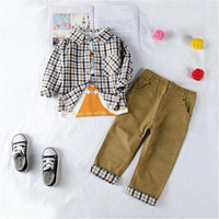 Boys Plaid Cartoon Printed Long Sleeve Top & Outwear & Pants - PrettyKid