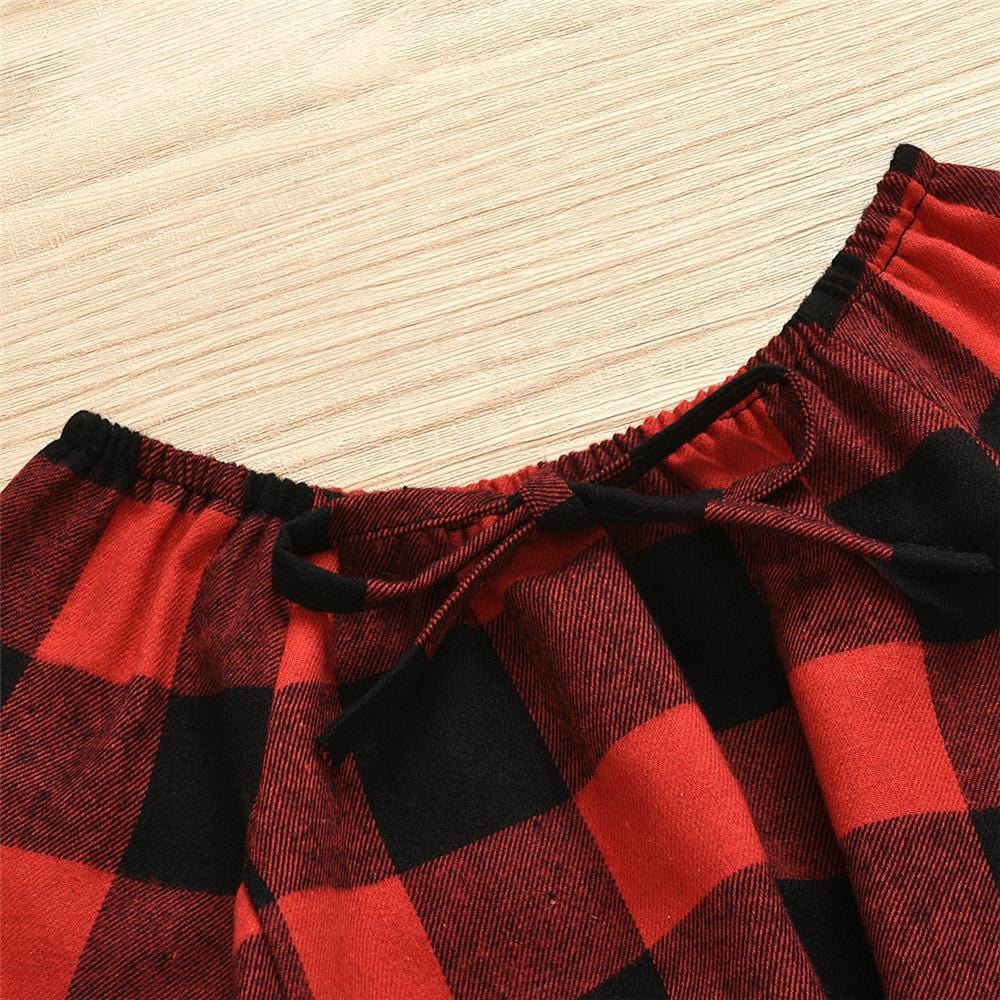 Girls Plaid Flare Sleeve Blouse & PU Skirt Girl Wholesale - PrettyKid