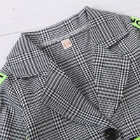 Girls Plaid Fluorescent Letters Ribbon Belt Long Sleeve Coat Girl Wholesale - PrettyKid