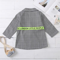 Girls Plaid Fluorescent Letters Ribbon Belt Long Sleeve Coat Girl Wholesale - PrettyKid