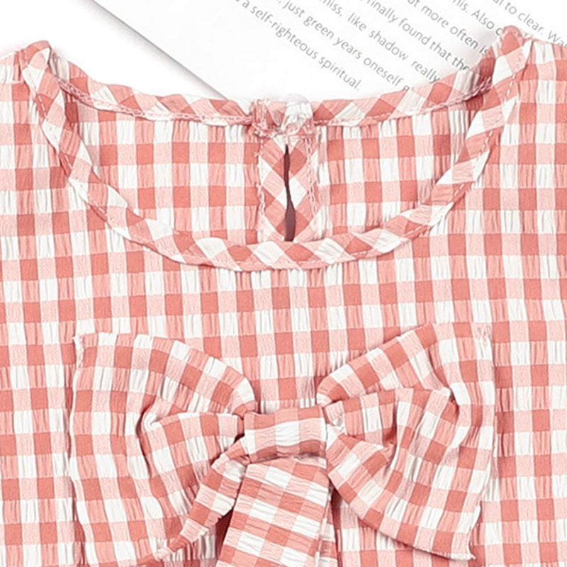 Toddler Girls Plaid Flying Sleeve Bow Decor Top & Shorts bulk buy baby grows - PrettyKid