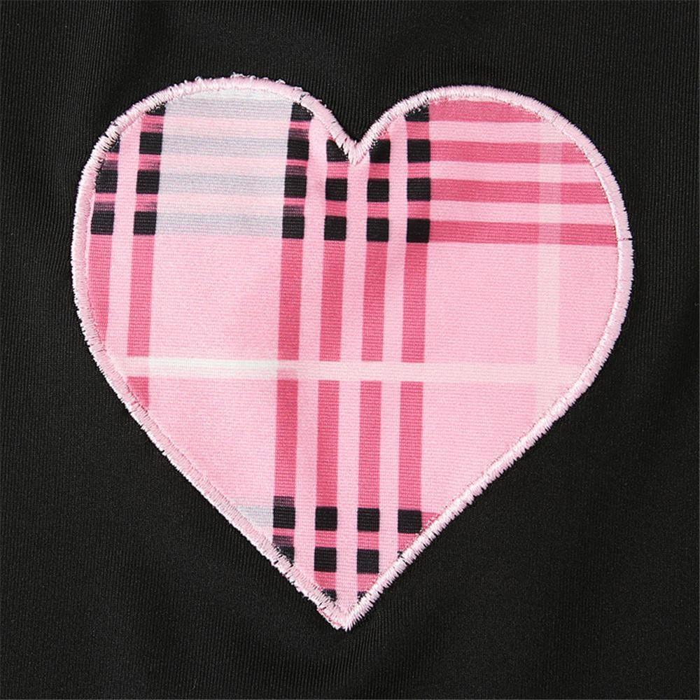 Girls Plaid Heart Long Sleeve Top & Suspender Skirt - PrettyKid