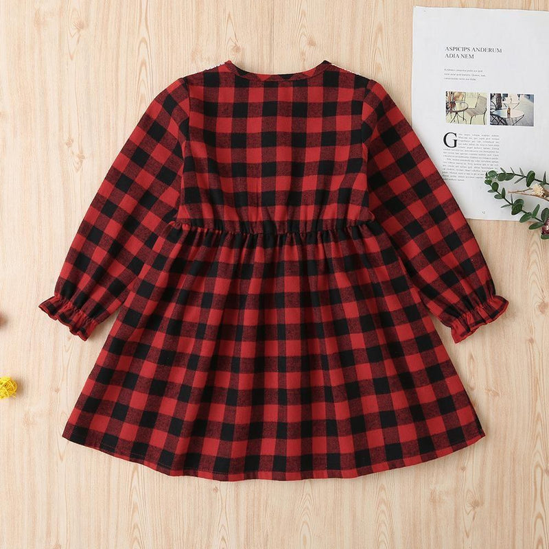 Girls Plaid Hollow Out Doll Collar Long Sleeve Dress Wholesale - PrettyKid