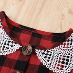 Girls Plaid Hollow Out Doll Collar Long Sleeve Dress Wholesale - PrettyKid