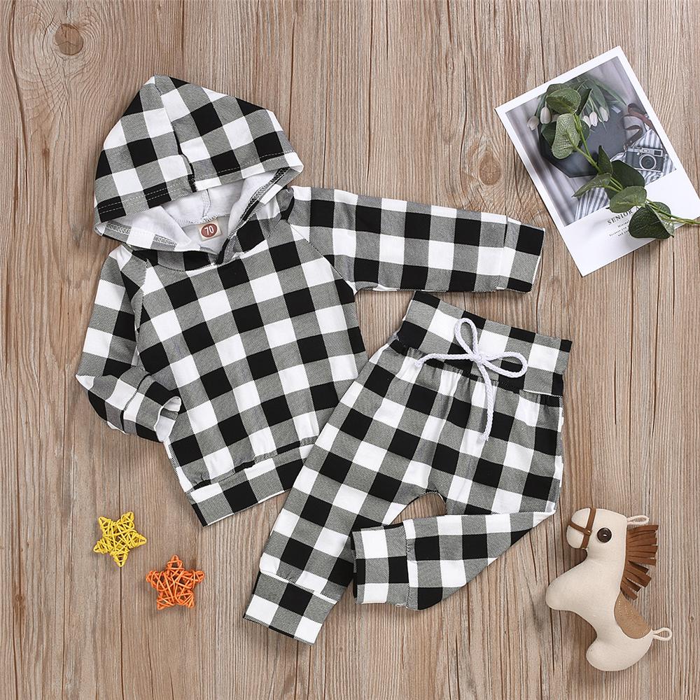 Baby Boys Plaid Hooded Long Sleeve Top & Pants Baby Clothes Suppliers - PrettyKid