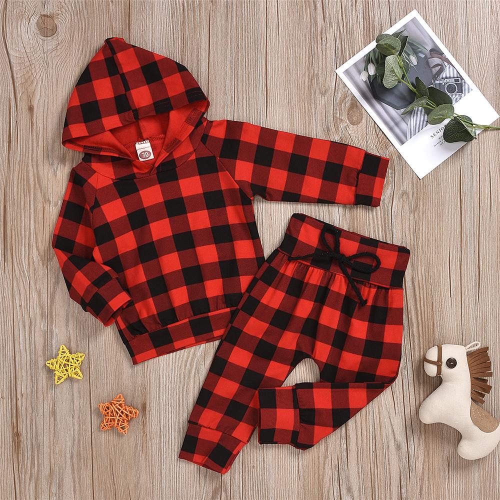 Baby Boys Plaid Hooded Long Sleeve Top & Pants Baby Clothes Suppliers - PrettyKid