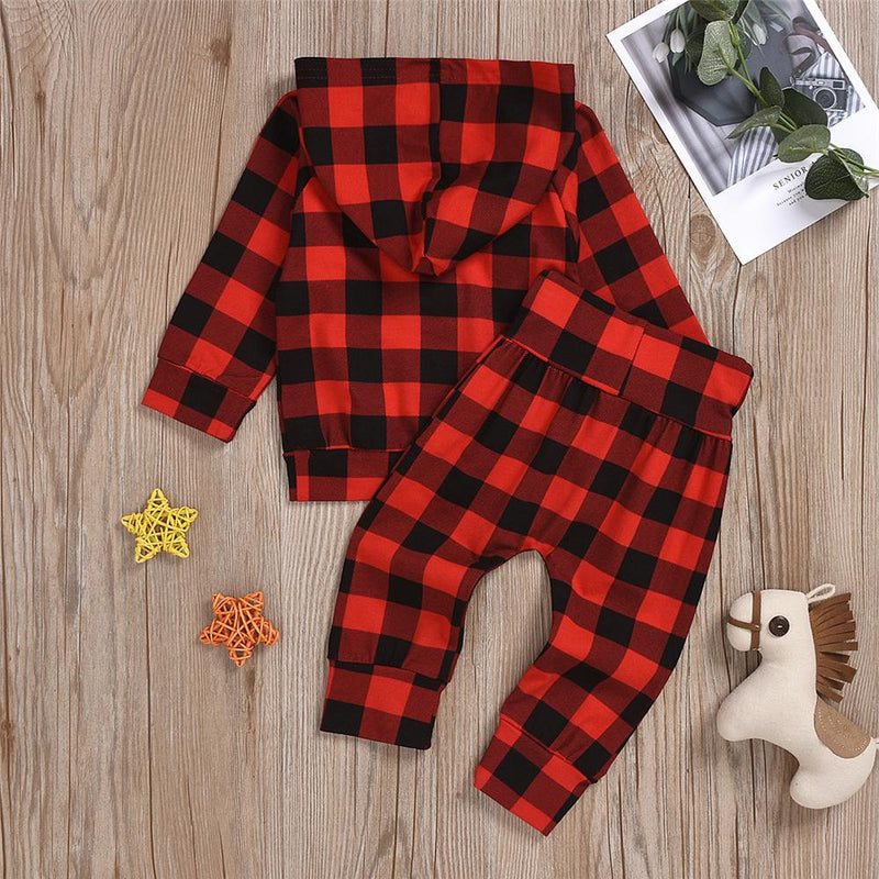 Baby Boys Plaid Hooded Long Sleeve Top & Pants Baby Clothes Suppliers - PrettyKid