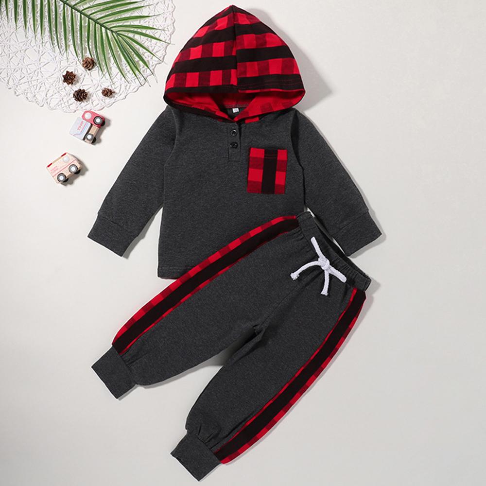 Baby Boys Plaid Hooded Long Sleeve Top & Pants Wholesale Clothing Baby - PrettyKid