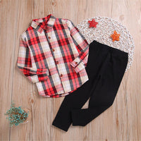 Girls Plaid Lapel Button Blouse & Solid Pants Girls Clothing Wholesale - PrettyKid