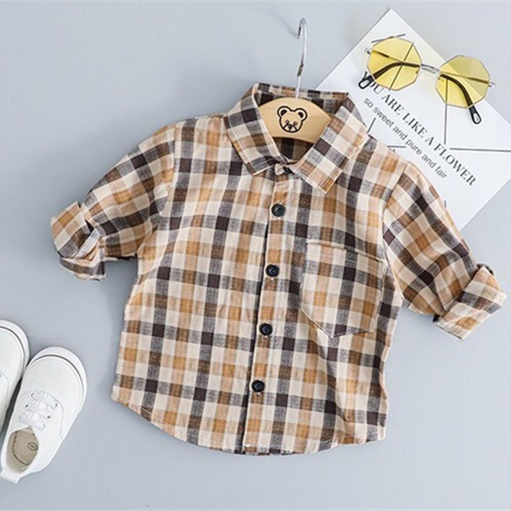 Boys Plaid Lapel Pocket Long Sleeve Shirt & Pants - PrettyKid