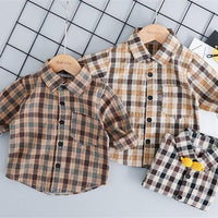 Boys Plaid Lapel Pocket Long Sleeve Shirt & Pants - PrettyKid