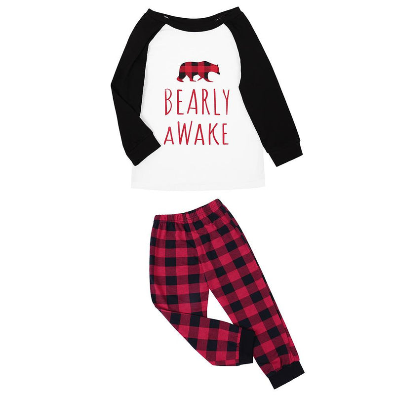 Parent-Child Plaid Letter Bear T-shirt & Pants Mommy And Me Wholesale Clothing - PrettyKid
