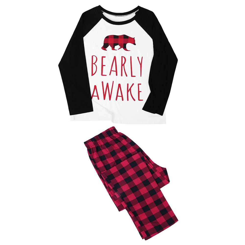 Parent-Child Plaid Letter Bear T-shirt & Pants Mommy And Me Wholesale Clothing - PrettyKid