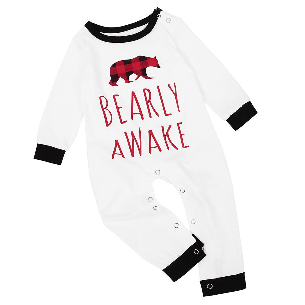 Parent-Child Plaid Letter Bear T-shirt & Pants Mommy And Me Wholesale Clothing - PrettyKid