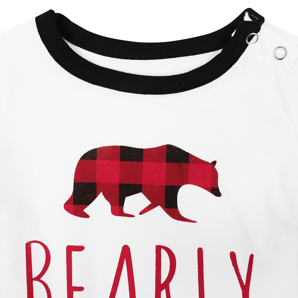 Parent-Child Plaid Letter Bear T-shirt & Pants Mommy And Me Wholesale Clothing - PrettyKid