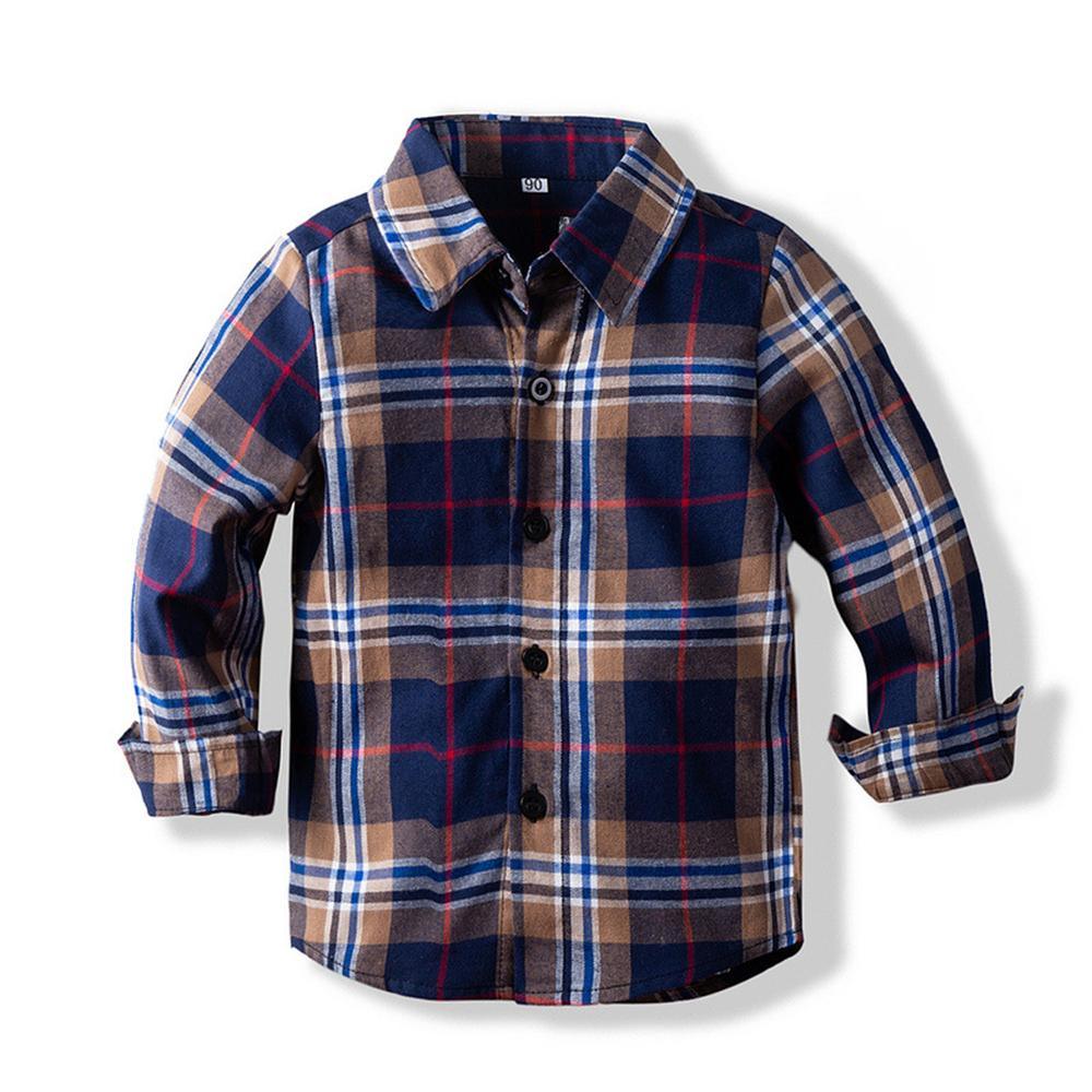 Boys Plaid Long-sleeve Lapel Shirts Kids Clothing Suppliers - PrettyKid