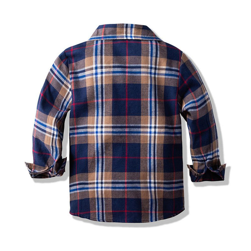 Boys Plaid Long-sleeve Lapel Shirts Kids Clothing Suppliers - PrettyKid