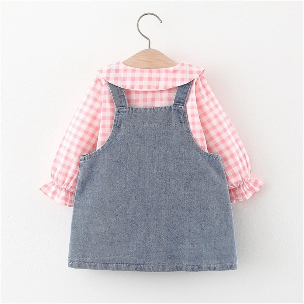 Girls Plaid Long Sleeve Blouse & Denim Skirt - PrettyKid