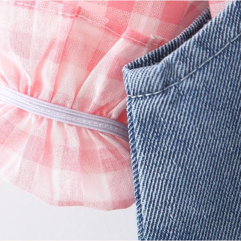 Girls Plaid Long Sleeve Blouse & Denim Skirt - PrettyKid