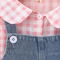 Girls Plaid Long Sleeve Blouse & Denim Skirt - PrettyKid