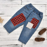 Baby Boys Plaid Long Sleeve Bow Romper & Patch Jeans Baby Outfits - PrettyKid