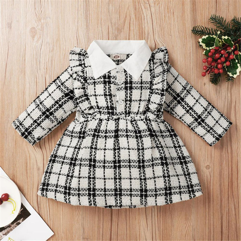 Baby Girls Plaid Long Sleeve Button Dress Baby Clothes Wholesale Suppliers - PrettyKid