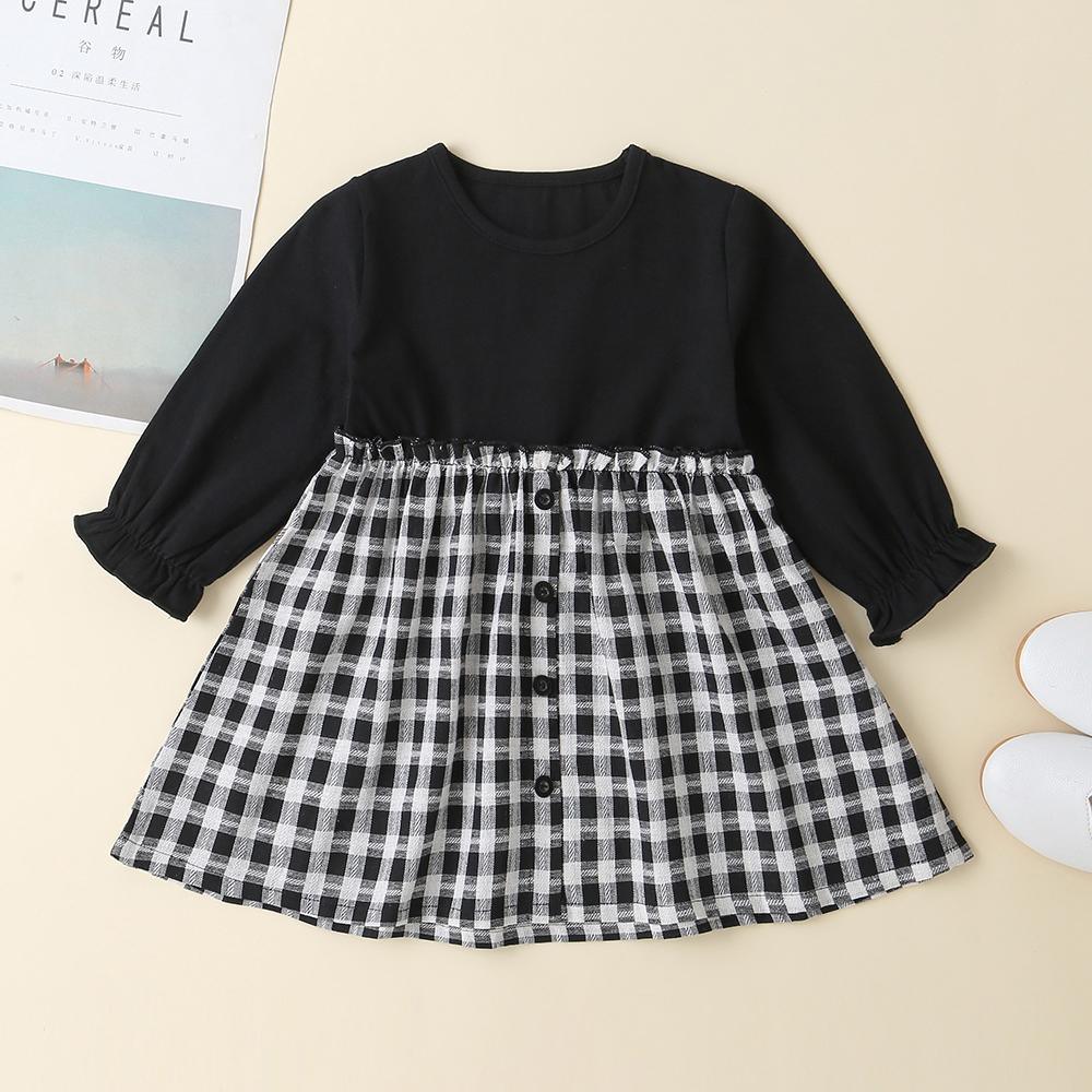 Baby Girls Plaid Long Sleeve Button Dress - PrettyKid