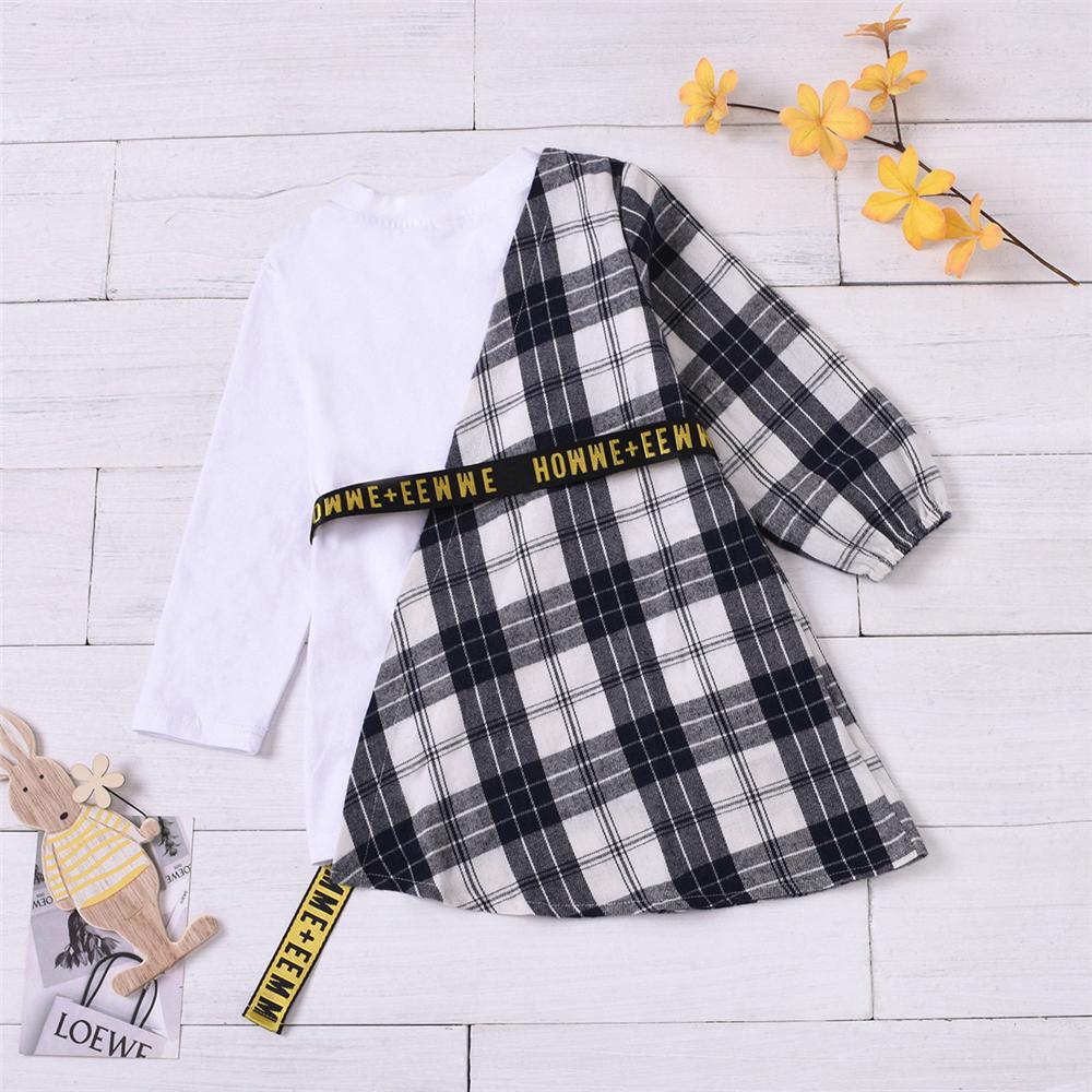 Girls Plaid Long Sleeve Casual Splicing Dress & Belt Girl Dress Wholesale - PrettyKid
