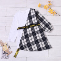 Girls Plaid Long Sleeve Casual Splicing Dress & Belt Girl Dress Wholesale - PrettyKid