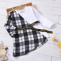 Girls Plaid Long Sleeve Casual Splicing Dress & Belt Girl Dress Wholesale - PrettyKid