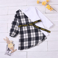 Girls Plaid Long Sleeve Casual Splicing Dress & Belt Girl Dress Wholesale - PrettyKid
