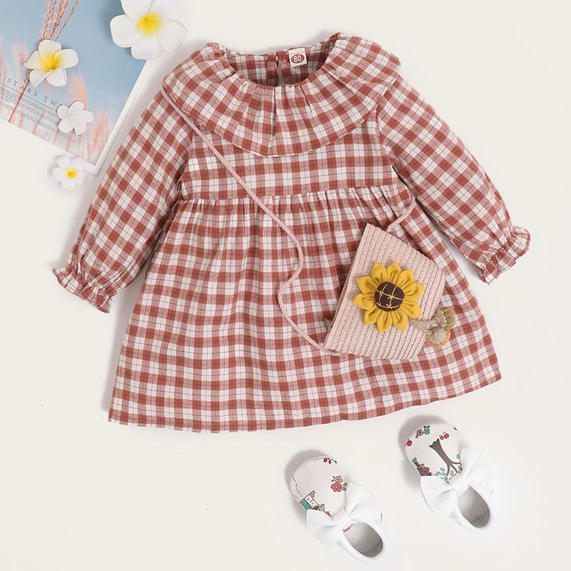 Baby Girls Plaid Long Sleeve Cotton Casual Dress Baby Clothes Vendors - PrettyKid
