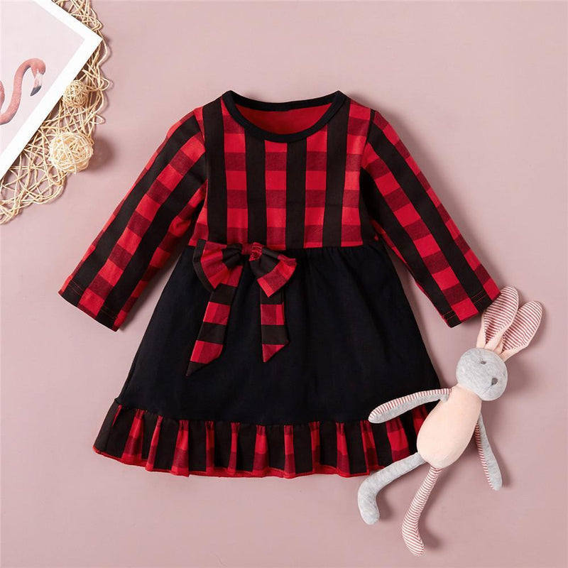 Girls Plaid Long Sleeve Crew Neck Dress Wholesale Girl Clothing - PrettyKid