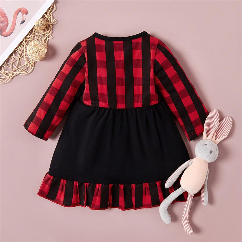 Girls Plaid Long Sleeve Crew Neck Dress Wholesale Girl Clothing - PrettyKid