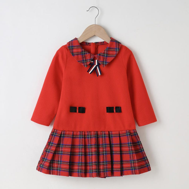 Girls Plaid Long Sleeve Lapel Dress Wholesale Girl Boutique Clothing - PrettyKid