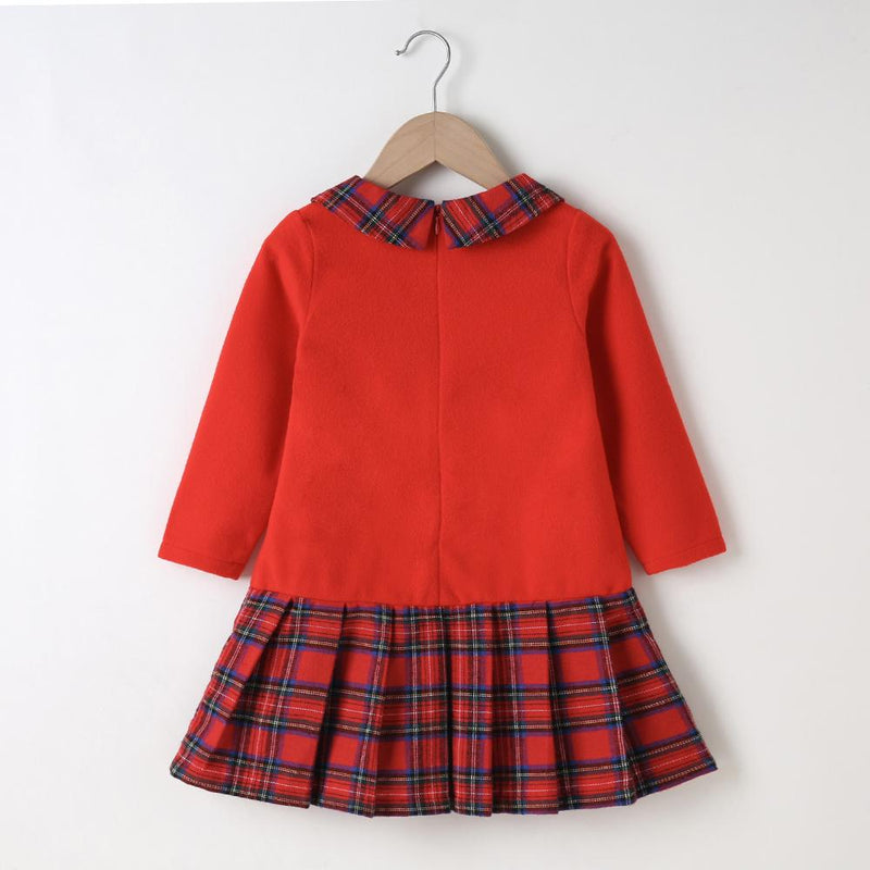 Girls Plaid Long Sleeve Lapel Dress Wholesale Girl Boutique Clothing - PrettyKid