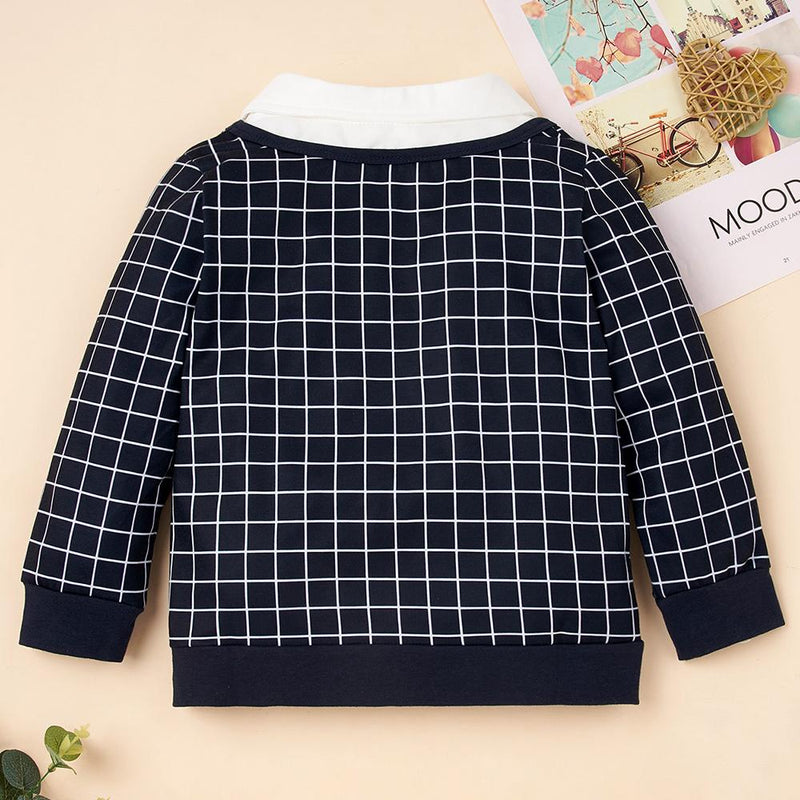 Toddler Boy Plaid Long Sleeve Letter Lapel Top Wholesale Baby Boy Clothes - PrettyKid