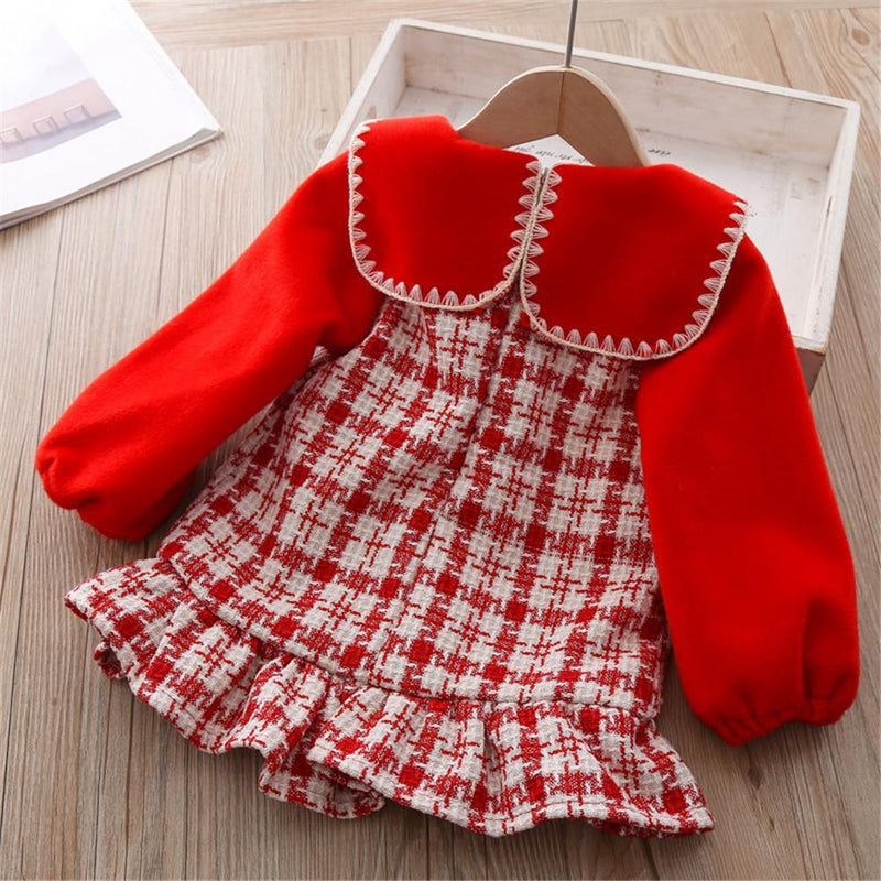 Girls Plaid Long Sleeve Princess Dress & Bag - PrettyKid