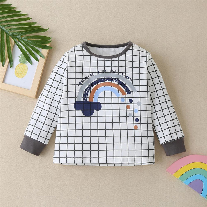 Boys Plaid Long Sleeve Rainbow Letter Printed Top Boy Wholesale Clothing - PrettyKid