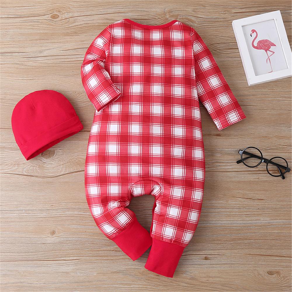 Baby Boys Plaid Long Sleeve Romper & Hat Baby Clothing Wholesale Distributors - PrettyKid