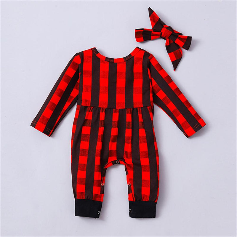 Baby Girls Plaid Long Sleeve Romper & Headband Babywear Wholesale - PrettyKid