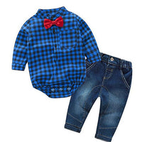 Baby Boys Plaid Long Sleeve Romper & Jeans Wholesale Baby Clothes - PrettyKid