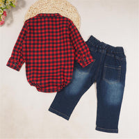 Baby Boys Plaid Long Sleeve Romper & Jeans Wholesale Baby Clothes - PrettyKid