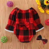 Baby Girls Plaid Bow Long Sleeve Rompers Babywear Wholesale - PrettyKid