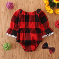 Baby Girls Plaid Bow Long Sleeve Rompers Babywear Wholesale - PrettyKid