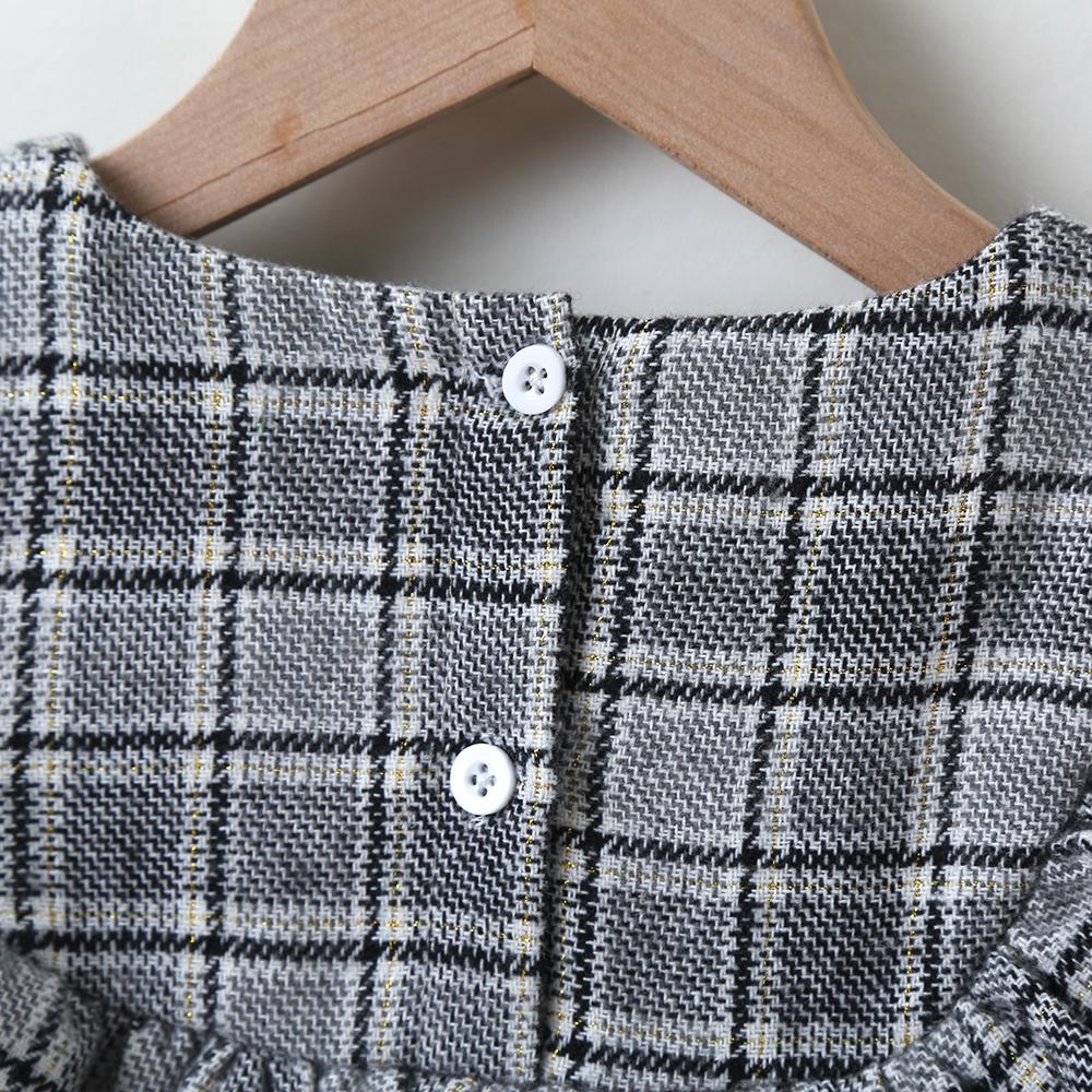 Girls Plaid Long Sleeve Ruffled Collar Bow Decor Dress Girls Wholesale Dresses - PrettyKid
