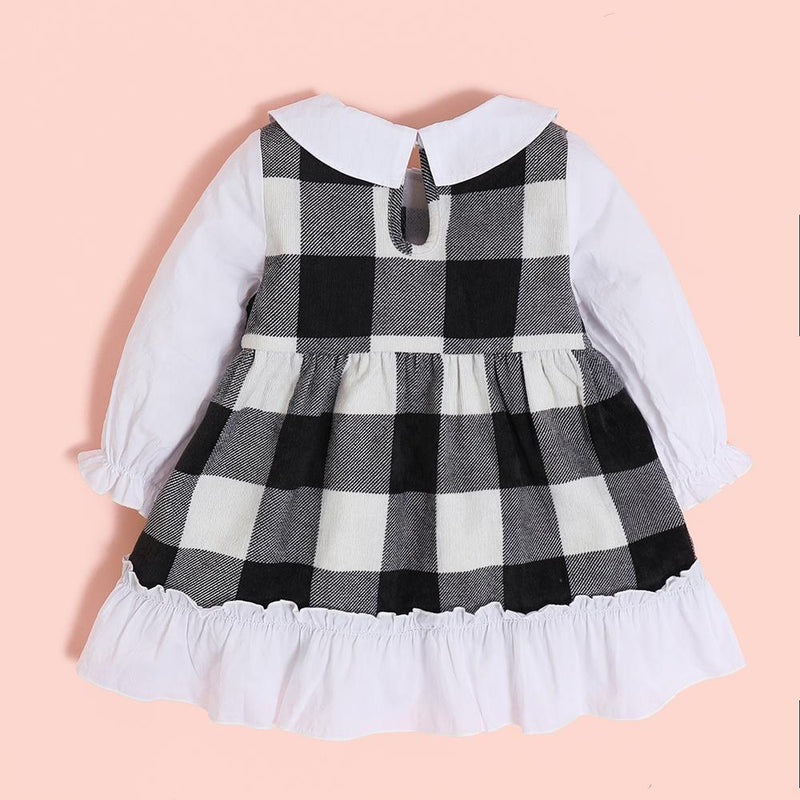 Baby Girls Plaid Long Sleeve Splicing Dress Bulk Baby Clothes For Sale - PrettyKid