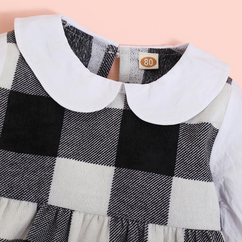 Baby Girls Plaid Long Sleeve Splicing Dress Bulk Baby Clothes For Sale - PrettyKid